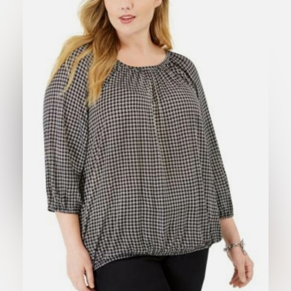 Michael Kors Black and White Gingham Jersey Top